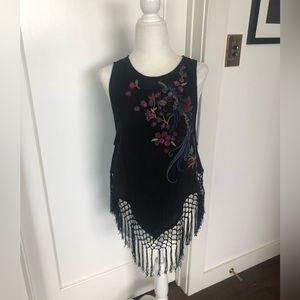 Rare Black Free People Anelli Fringe Top Sz XS #0460